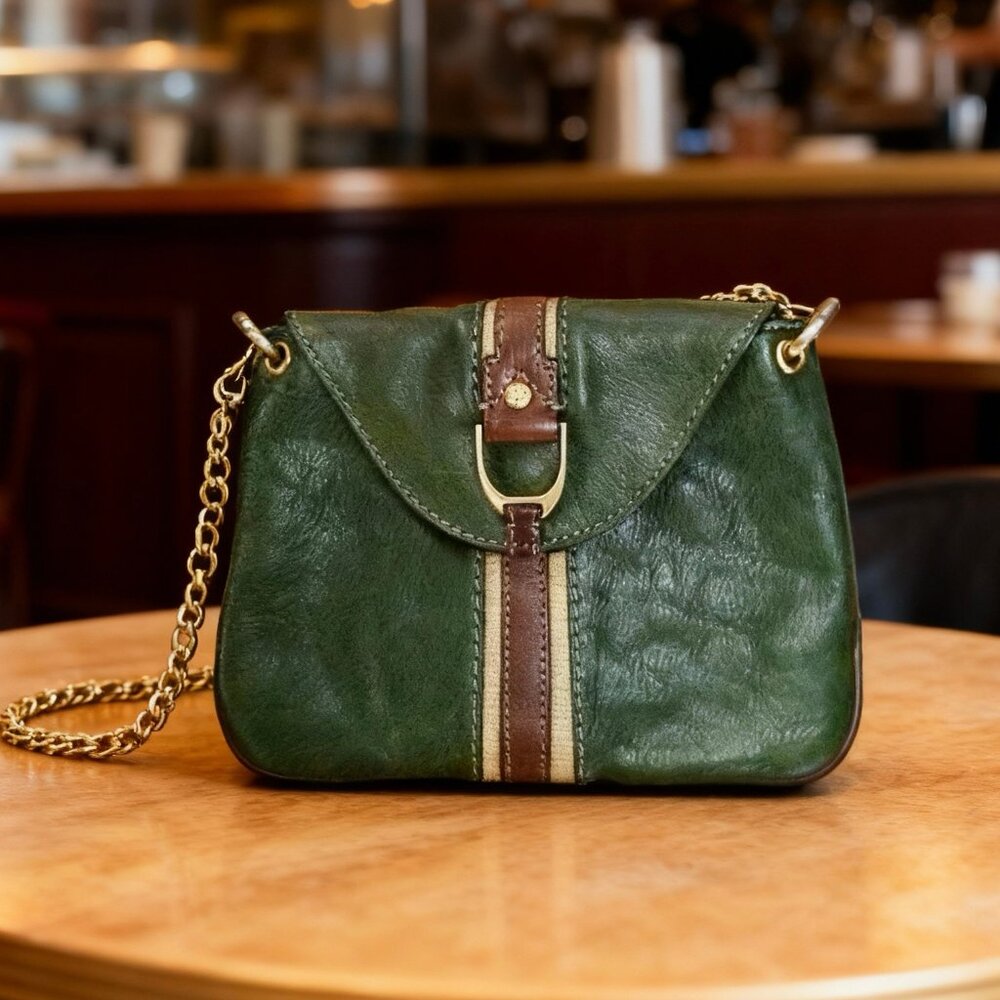 Green gold chain leather bag